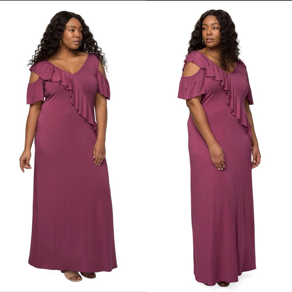 NWT Rachel Pally Amelia Dahlia open shoulder ruffle maxi dress modal New Large L